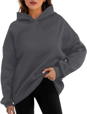 Women Oversized Hoodies Solid Color Fashion Y2K Hooded Sweatshirts With Pockets Winter Fall Plus Size Athletic Tops