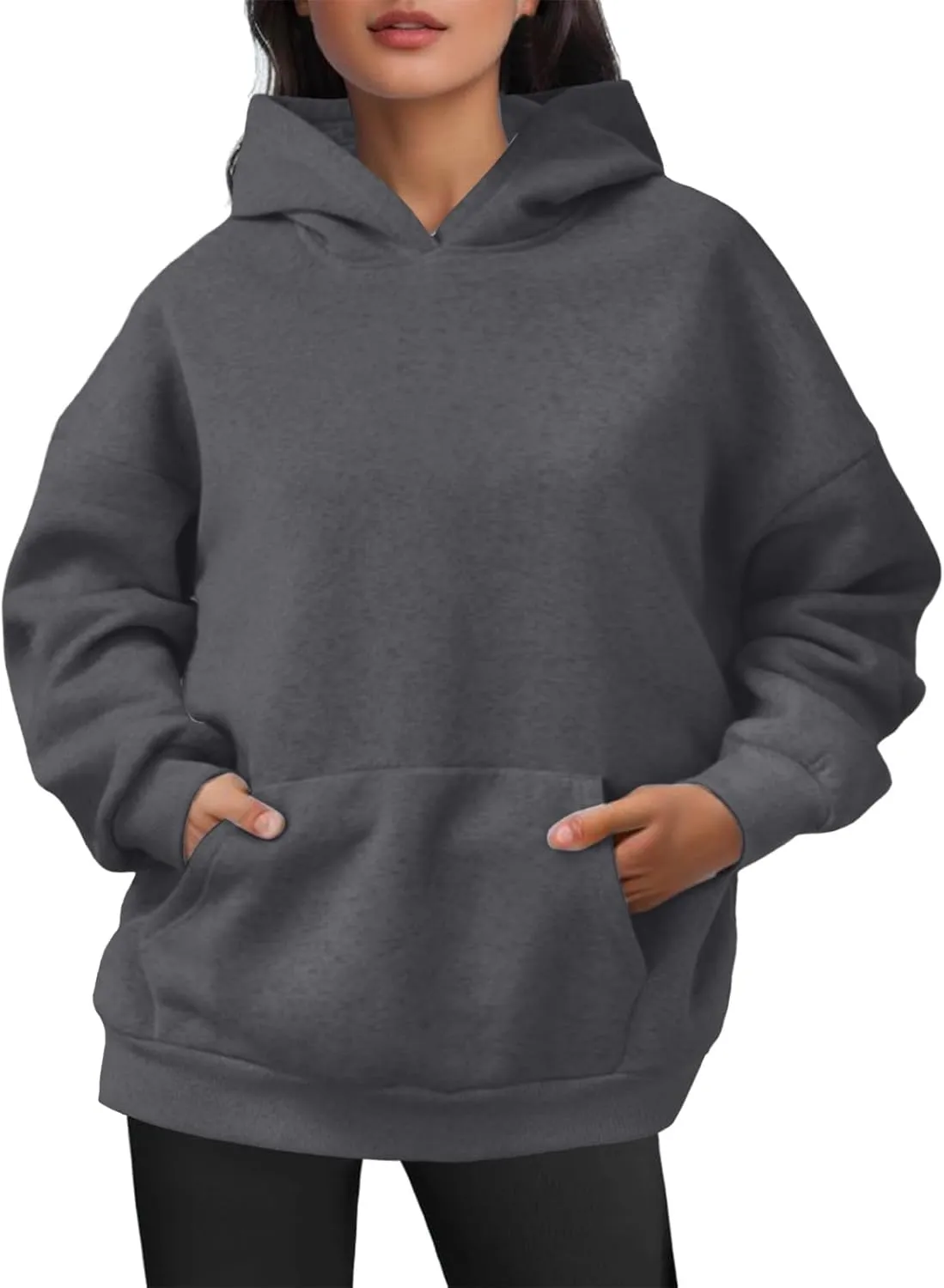 Women Oversized Hoodies Solid Color Fashion Y2K Hooded Sweatshirts With Pockets Winter Fall Plus Size Athletic Tops