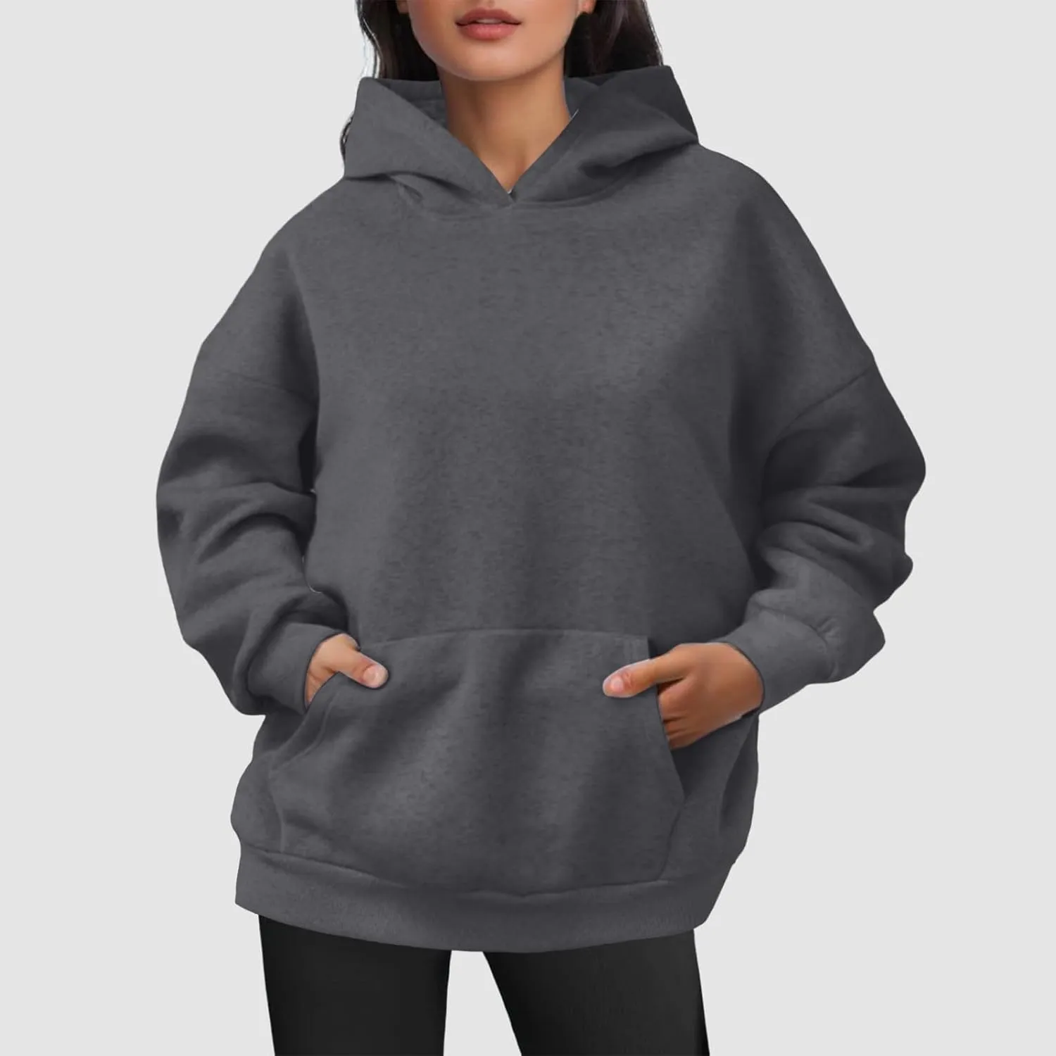 Women Oversized Hoodies Solid Color Fashion Y2K Hooded Sweatshirts With Pockets Winter Fall Plus Size Athletic Tops