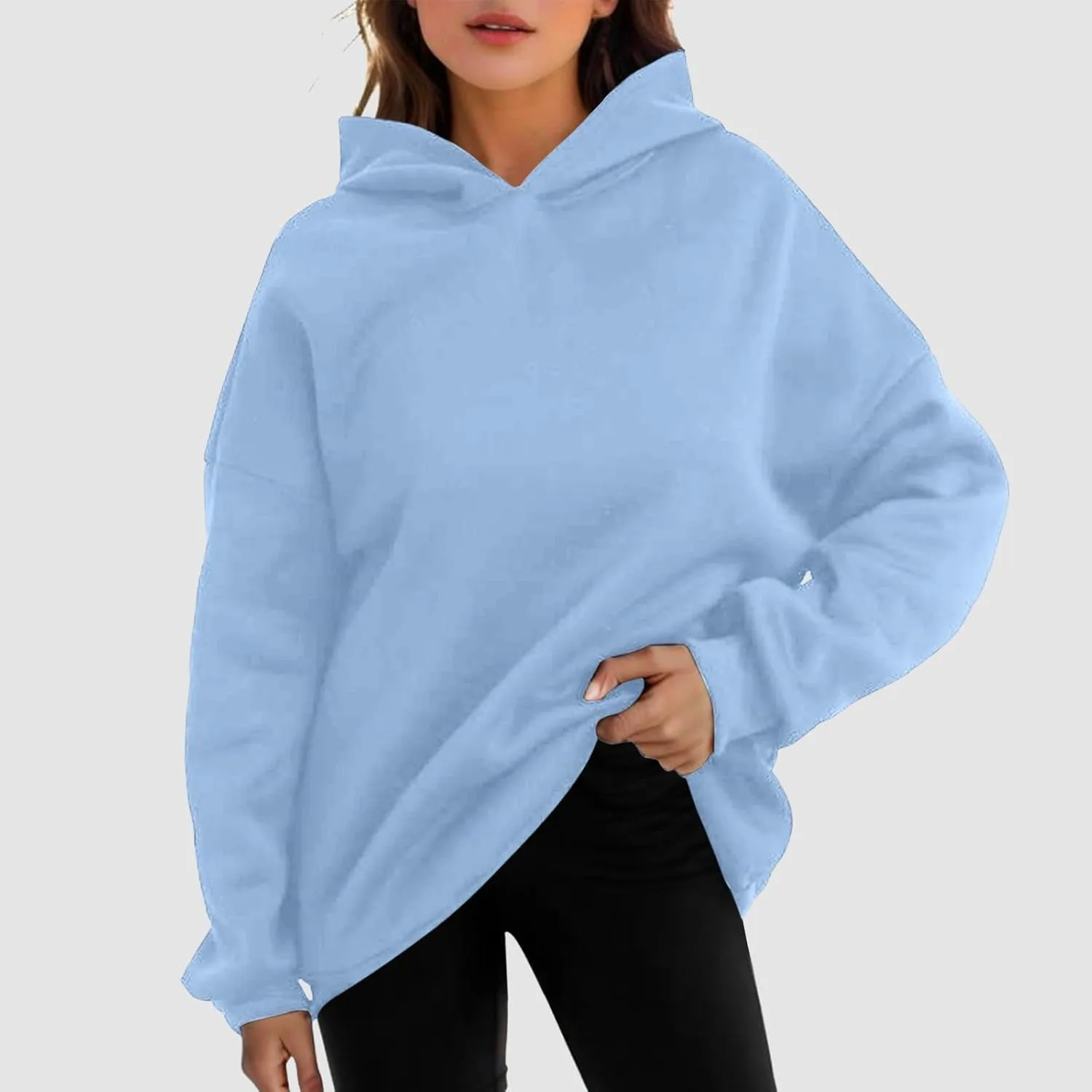 Women Oversized Hoodies Solid Color Fashion Y2K Hooded Sweatshirts With Pockets Winter Fall Plus Size Athletic Tops