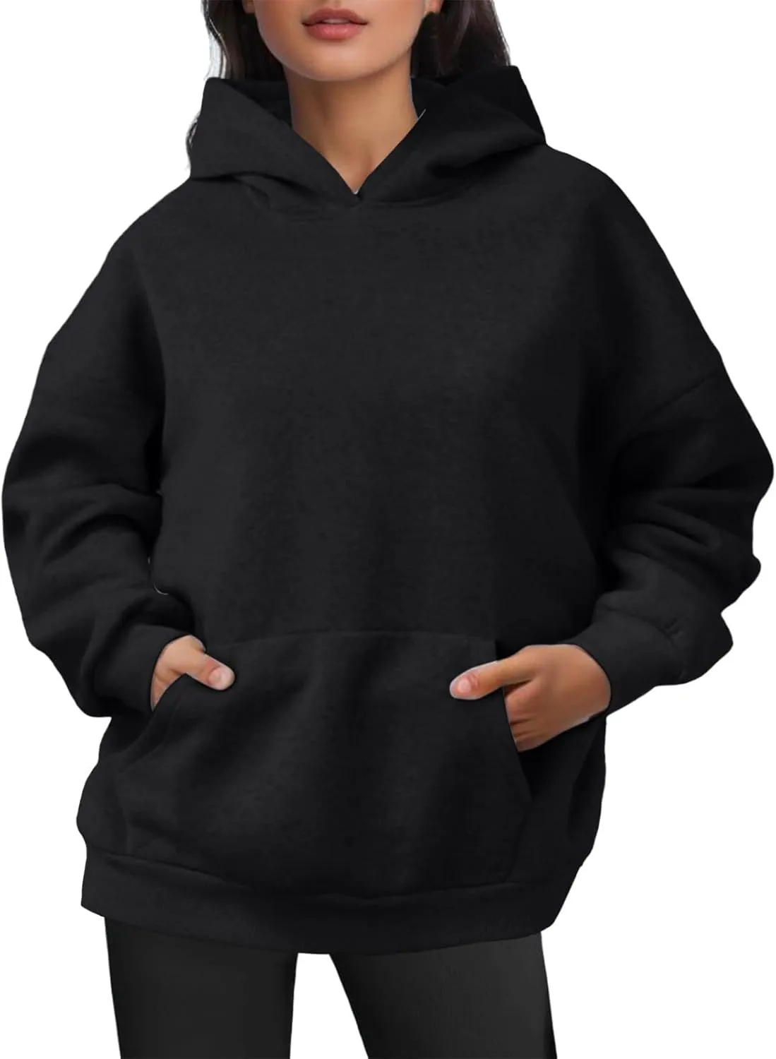 Women Oversized Hoodies Solid Color Fashion Y2K Hooded Sweatshirts With Pockets Winter Fall Plus Size Athletic Tops
