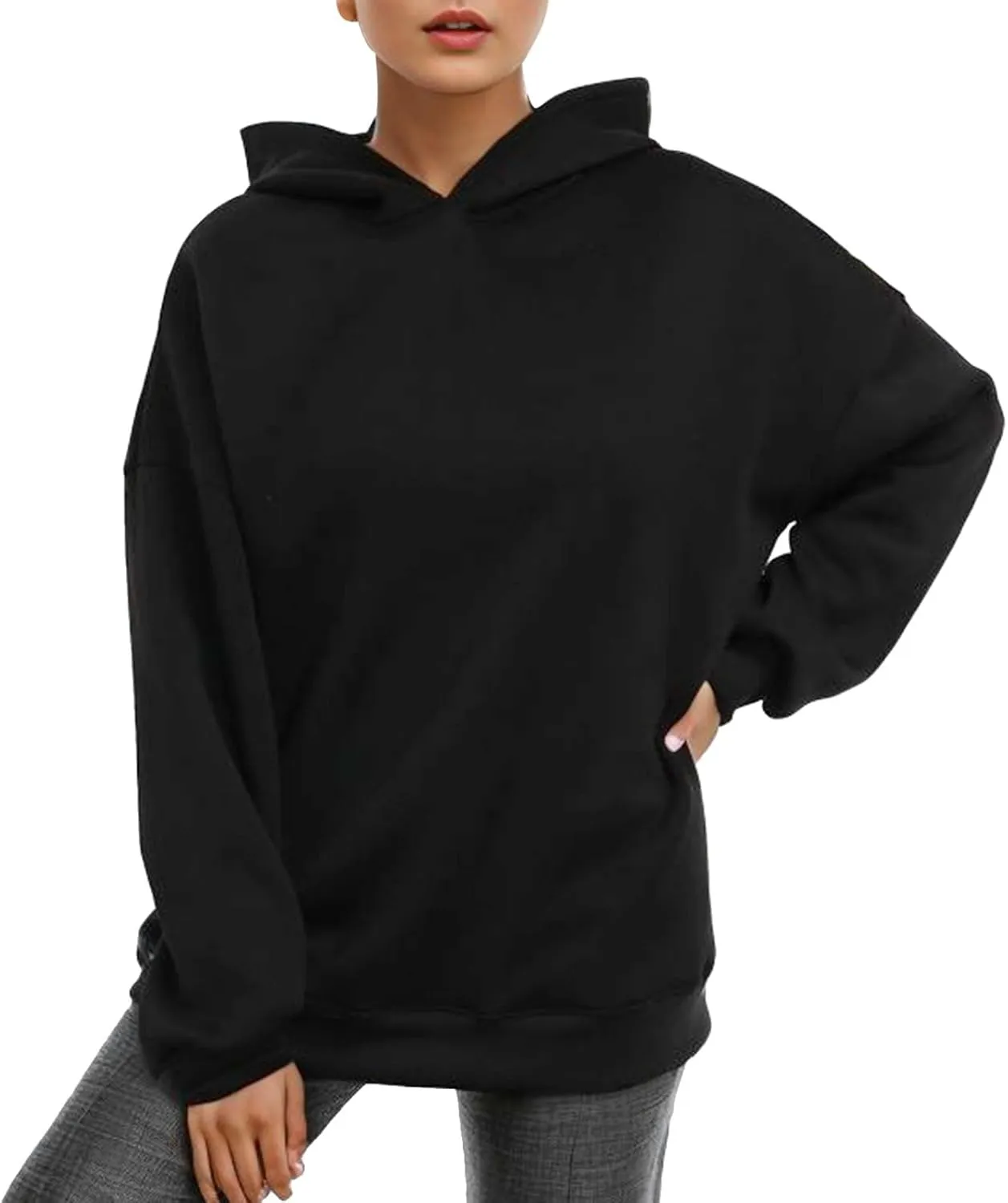 Women Oversized Hoodies Solid Color Fashion Y2K Hooded Sweatshirts With Pockets Winter Fall Plus Size Athletic Tops