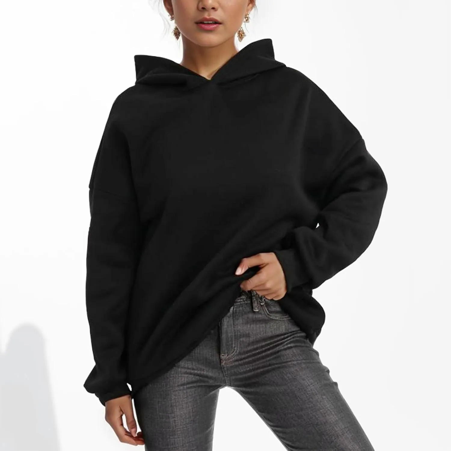 Women Oversized Hoodies Solid Color Fashion Y2K Hooded Sweatshirts With Pockets Winter Fall Plus Size Athletic Tops
