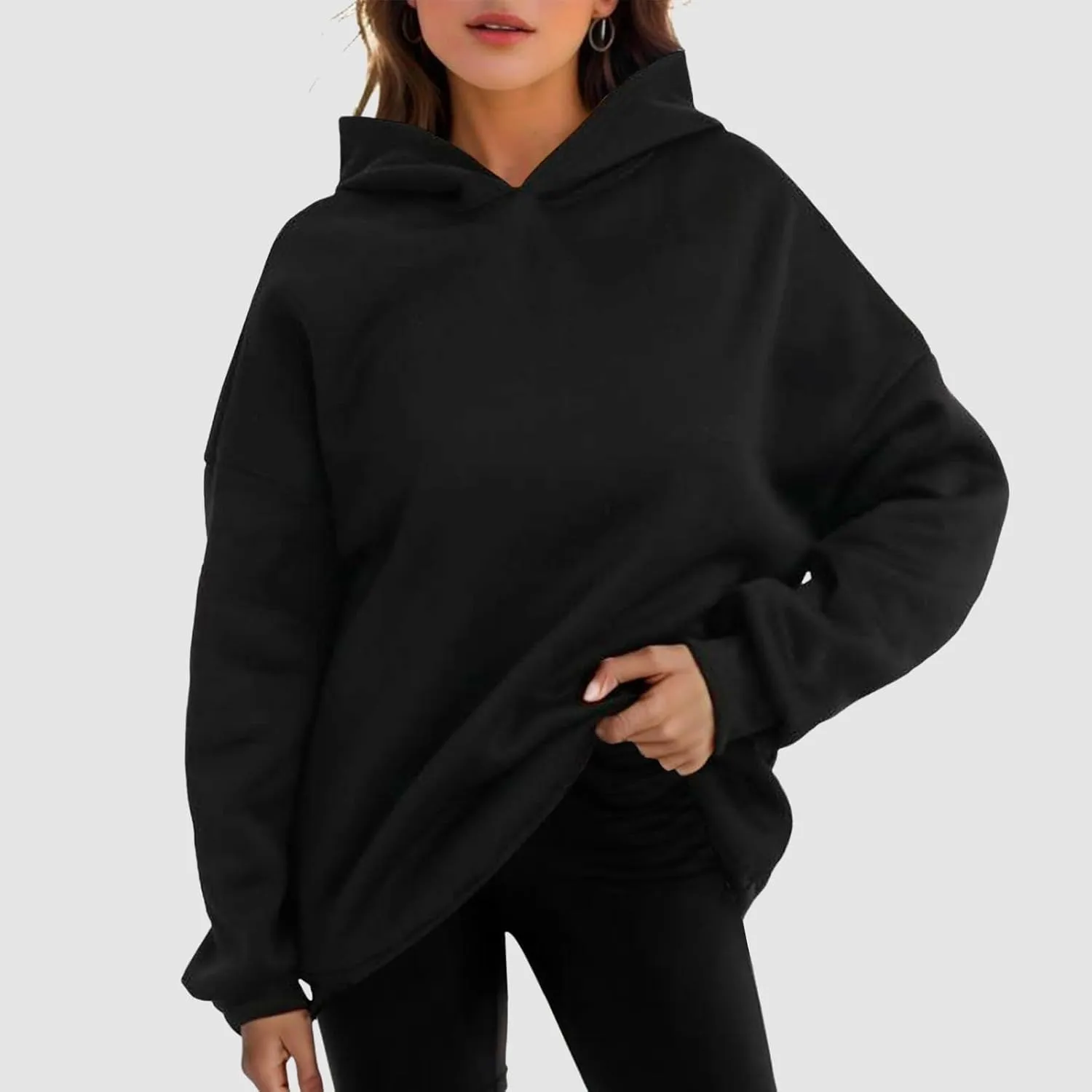 Women Oversized Hoodies Solid Color Fashion Y2K Hooded Sweatshirts With Pockets Winter Fall Plus Size Athletic Tops