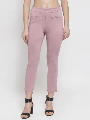 Women Solid Pink Cotton Trouser