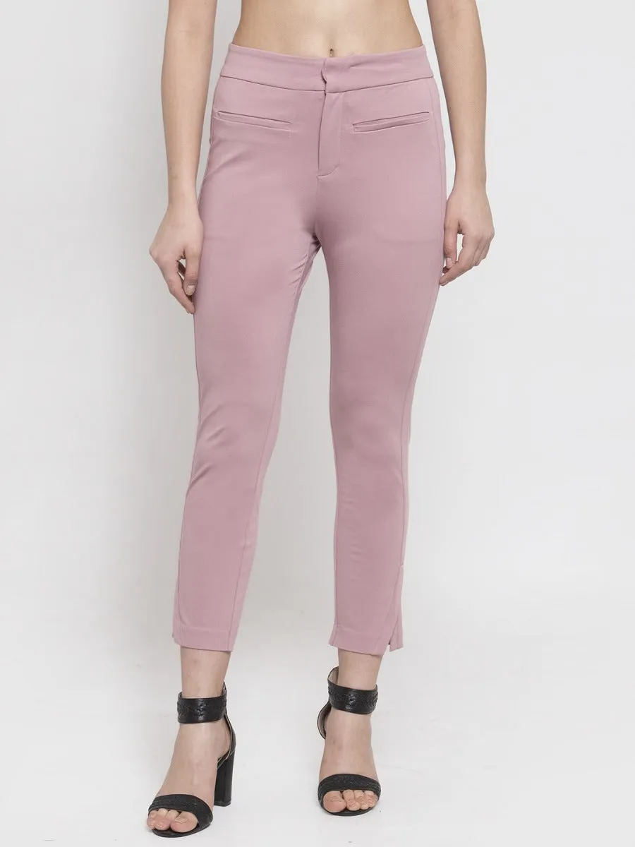 Women Solid Pink Cotton Trouser