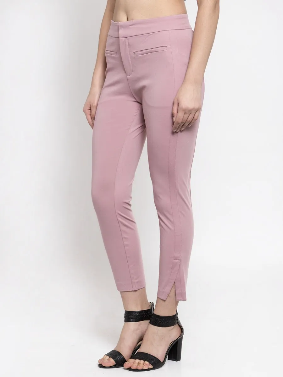 Women Solid Pink Cotton Trouser