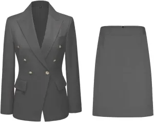 Women's 2 Piece Skirt Suit Set Business Office Lady Suits Blazer and Skirt