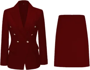 Women's 2 Piece Skirt Suit Set Business Office Lady Suits Blazer and Skirt