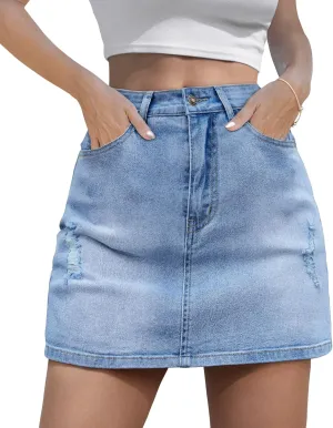 Women's Denim Mini Skort High Waisted Stretch Casual Jean Skirt Shorts 5 Pockets