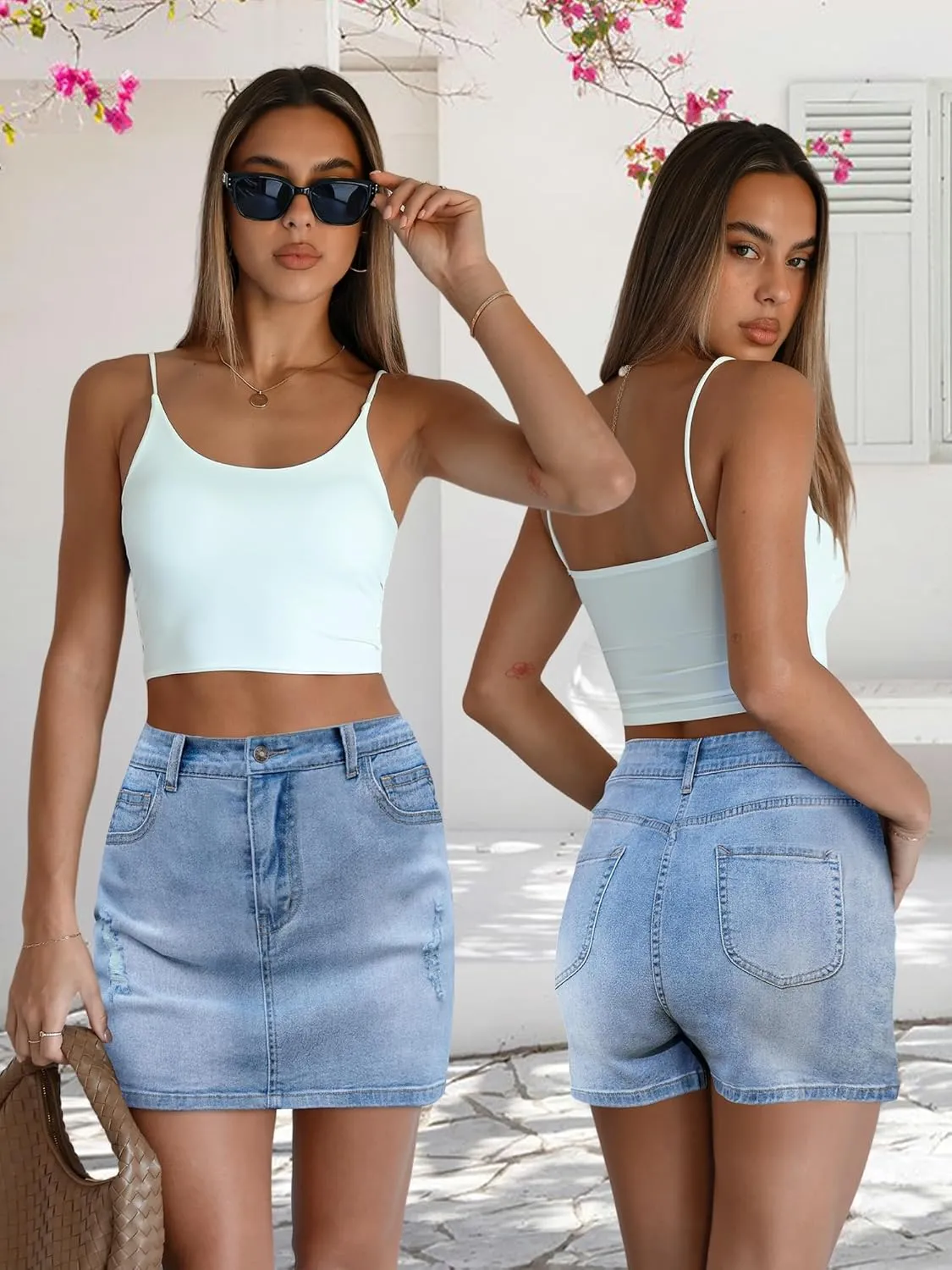 Women's Denim Mini Skort High Waisted Stretch Casual Jean Skirt Shorts 5 Pockets