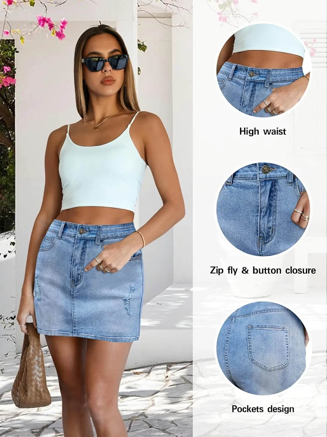 Women's Denim Mini Skort High Waisted Stretch Casual Jean Skirt Shorts 5 Pockets