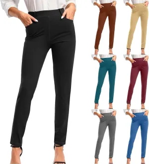 Women's High Waist Work Pants with Pockets Business Casual Dress Pants Stretch Straight Leg Trousers Skinny Slacks