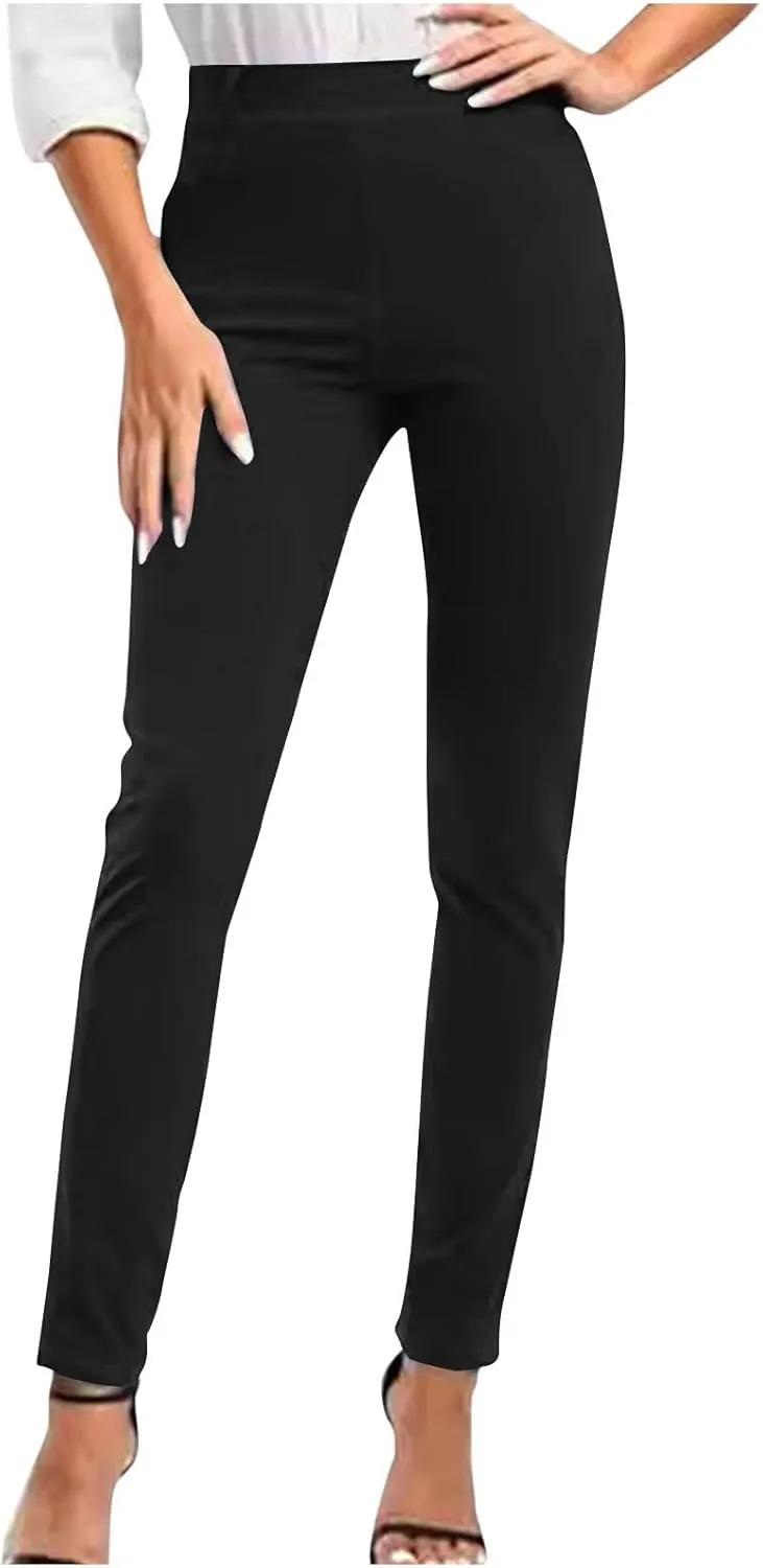 Women's High Waist Work Pants with Pockets Business Casual Dress Pants Stretch Straight Leg Trousers Skinny Slacks