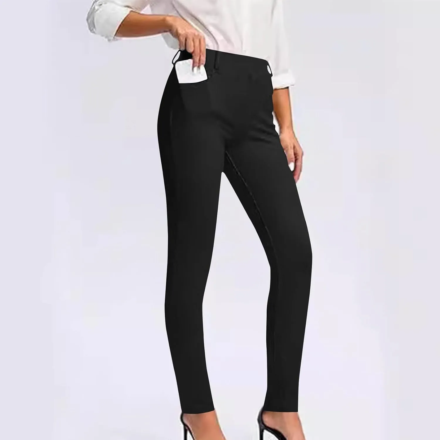 Women's High Waist Work Pants with Pockets Business Casual Dress Pants Stretch Straight Leg Trousers Skinny Slacks