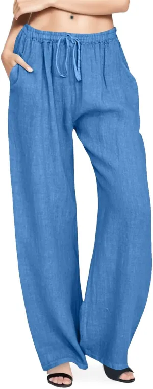 Women's Linen Summer Y2K Streetwear Pants High Waist Baggy Stretchy Loose Fit Pants Trendy