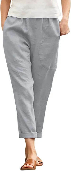 Women's Linen Summer Y2K Streetwear Pants High Waist Baggy Stretchy Loose Fit Pants Trendy