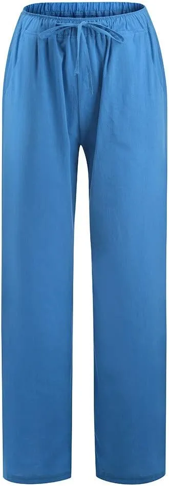 Women's Linen Summer Y2K Streetwear Pants High Waist Baggy Stretchy Loose Fit Pants Trendy