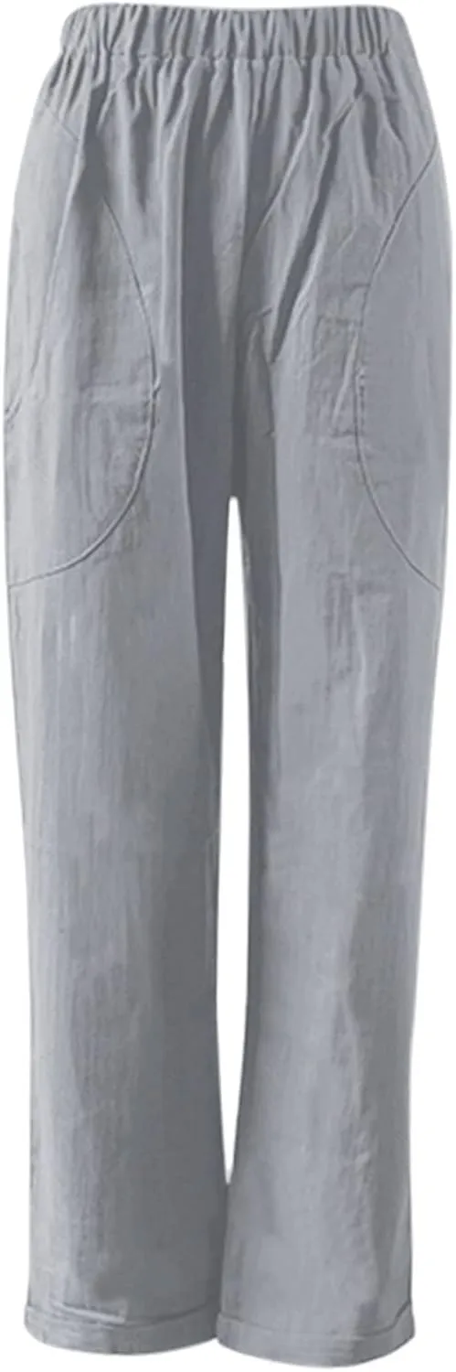 Women's Linen Summer Y2K Streetwear Pants High Waist Baggy Stretchy Loose Fit Pants Trendy