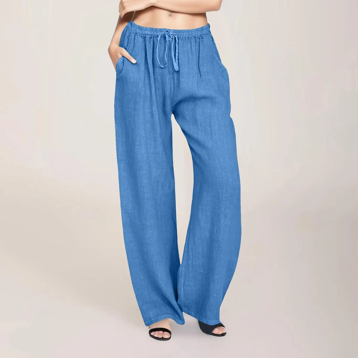 Women's Linen Summer Y2K Streetwear Pants High Waist Baggy Stretchy Loose Fit Pants Trendy