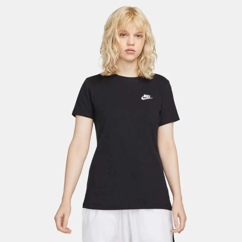 Women's Nike Essential Embroidered Logo Club Tee (Black)(DN2394-010)(Standard Fit)
