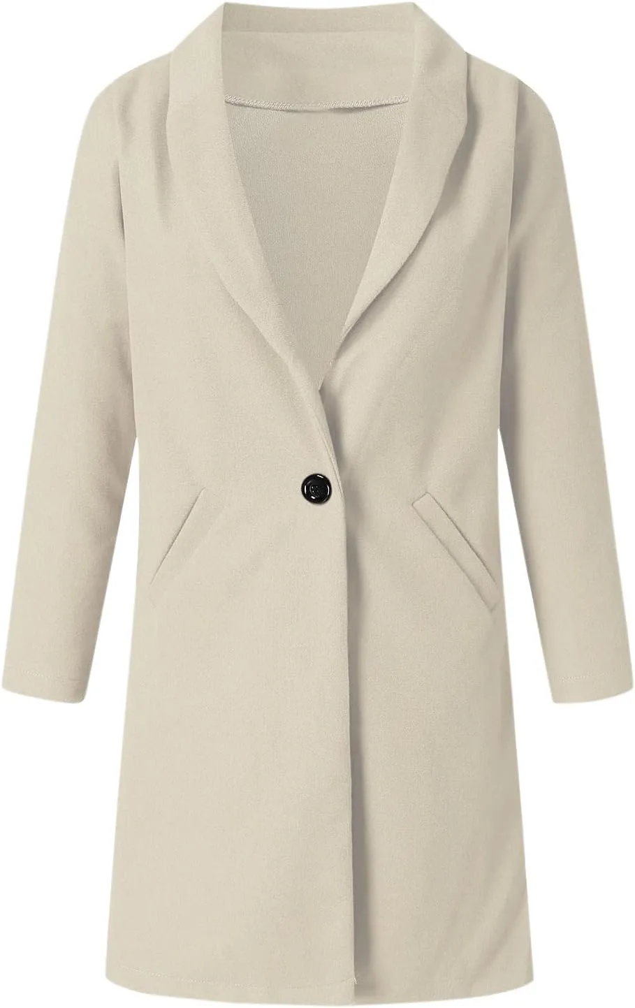 Womens Notch Lapel Cotton Blend Coat Winter Open Front Single Breasted Mid-Long Business Casual Blazers with Pockets