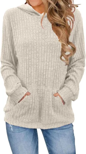 Womens Oversized Hoodies Casual Long Sleeve with Kangaroo Pocket Fall Fashion Waffle Knit Pullover Sweatshirts Tops
