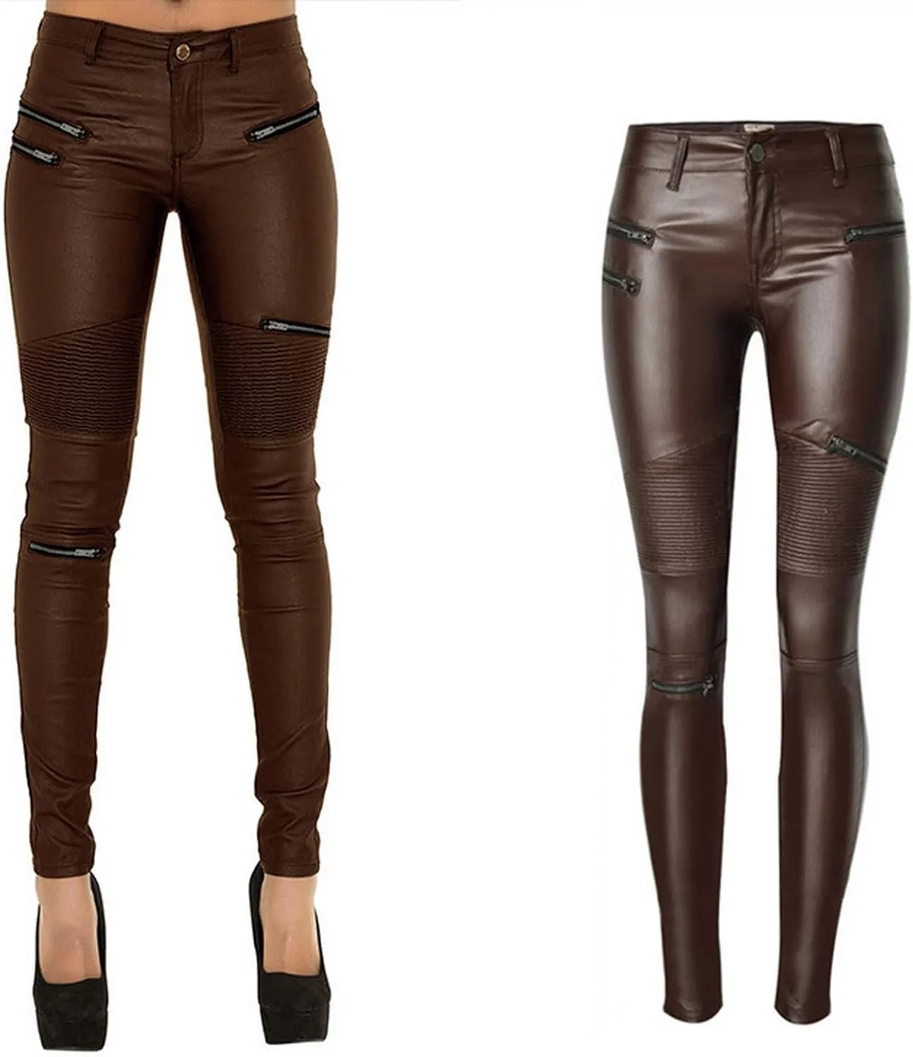 Women's Pu Slim Pants Faux Leather Stretch Skinny Jeans Pencil Pants Biker Pants