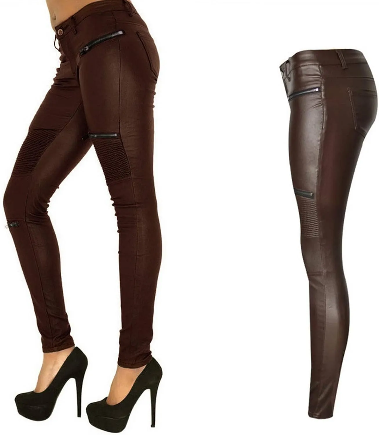 Women's Pu Slim Pants Faux Leather Stretch Skinny Jeans Pencil Pants Biker Pants