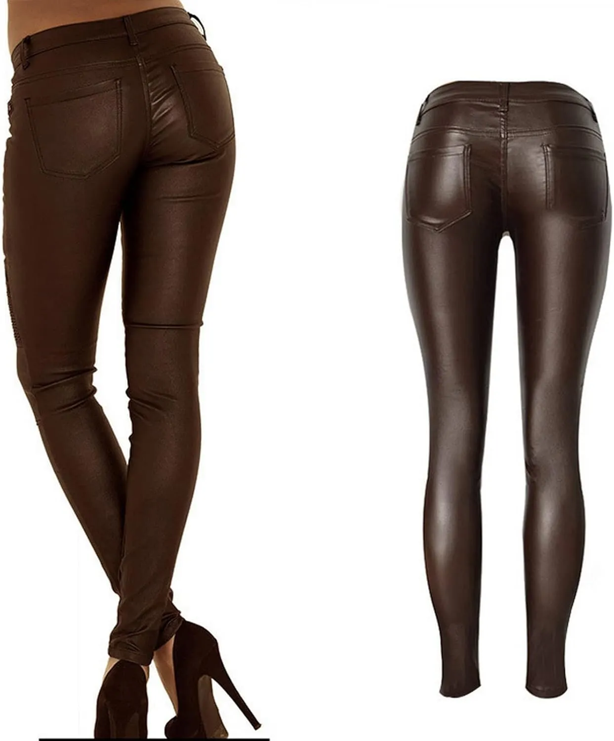 Women's Pu Slim Pants Faux Leather Stretch Skinny Jeans Pencil Pants Biker Pants