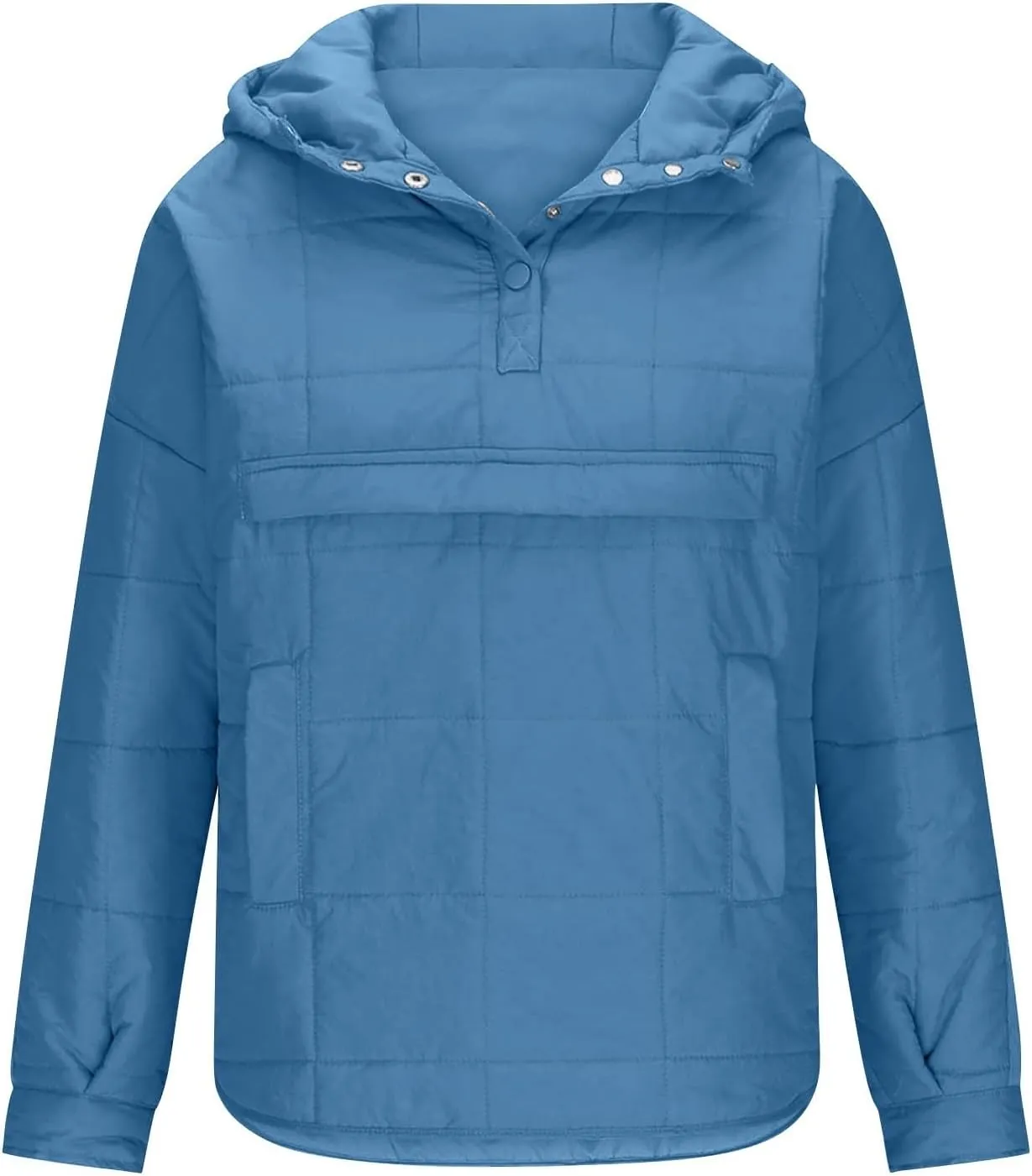 Women's Quilted Pullover Puffer Jacket Hooded Oversize Coat Tops Winter Warm Padded Hoodies Outwear with Pockets