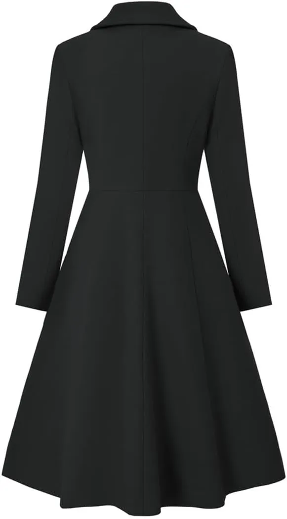 Women's Swing Double Breasted Coat Wool Blends Trench Jacket Long Sleeve Lapel Collar Winter Long Overcoat