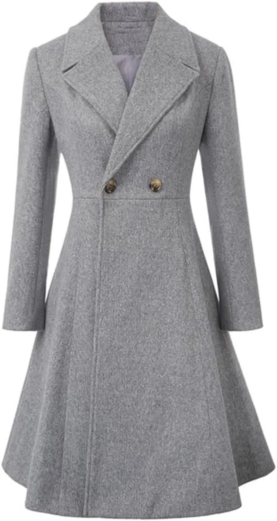 Women's Swing Double Breasted Coat Wool Blends Trench Jacket Long Sleeve Lapel Collar Winter Long Overcoat