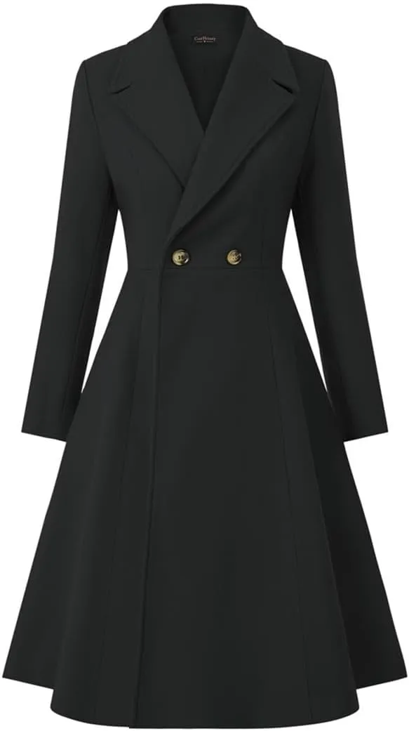 Women's Swing Double Breasted Coat Wool Blends Trench Jacket Long Sleeve Lapel Collar Winter Long Overcoat