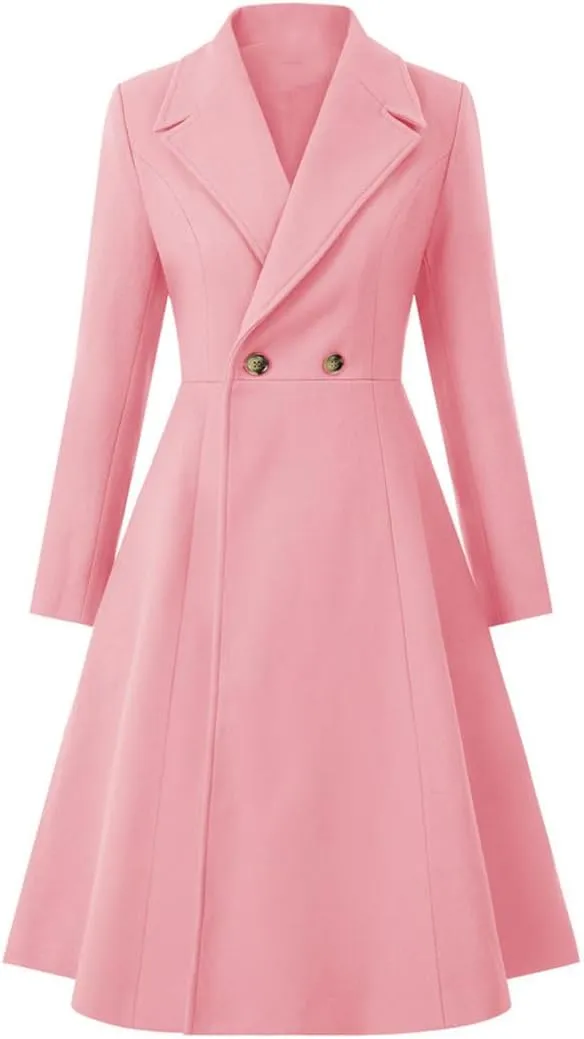 Women's Swing Double Breasted Coat Wool Blends Trench Jacket Long Sleeve Lapel Collar Winter Long Overcoat