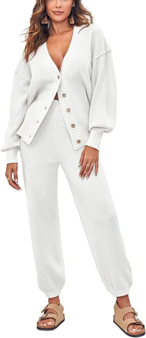 Women's Two Piece Trendy Outfits Cozy Knit Loungewear Sweater Sets Oversized Slouchy Matching Lounge Sweatsuit