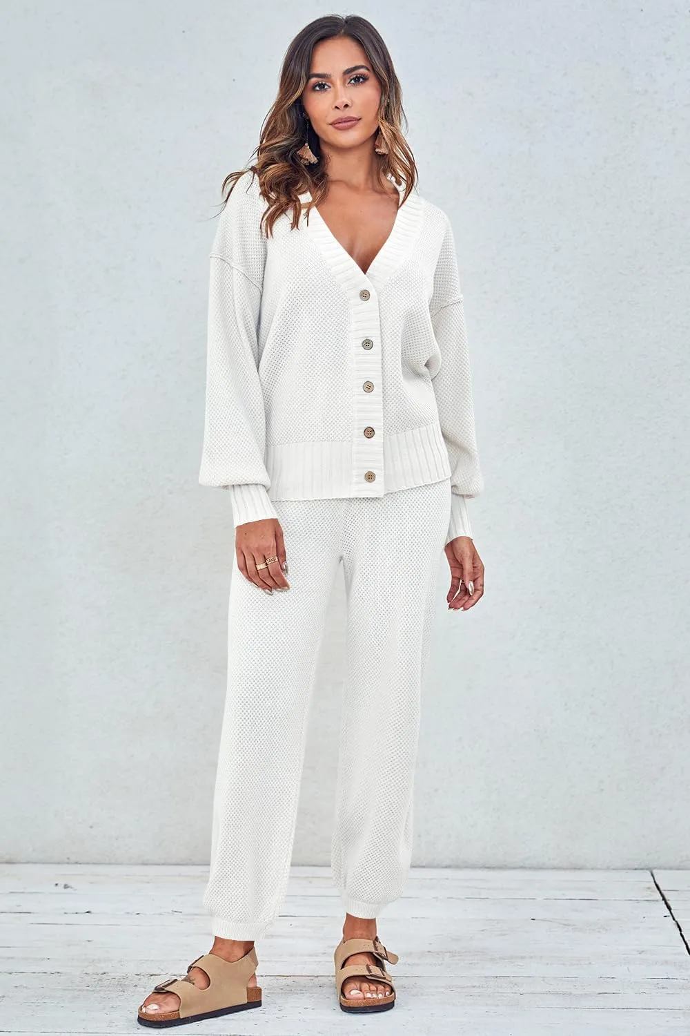 Women's Two Piece Trendy Outfits Cozy Knit Loungewear Sweater Sets Oversized Slouchy Matching Lounge Sweatsuit