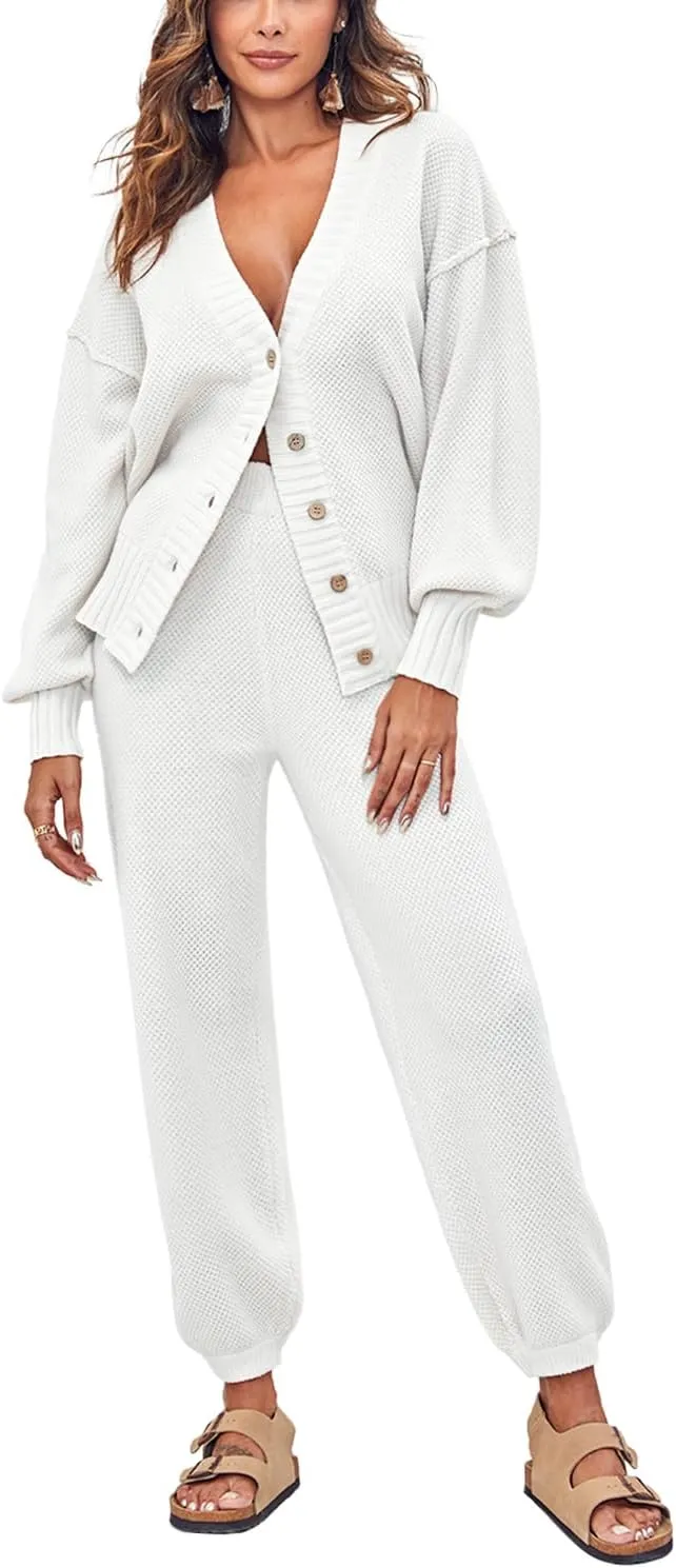 Women's Two Piece Trendy Outfits Cozy Knit Loungewear Sweater Sets Oversized Slouchy Matching Lounge Sweatsuit