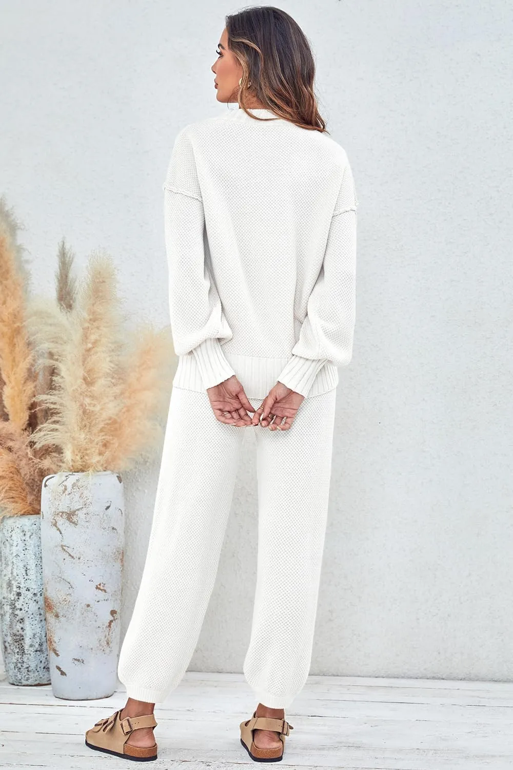 Women's Two Piece Trendy Outfits Cozy Knit Loungewear Sweater Sets Oversized Slouchy Matching Lounge Sweatsuit