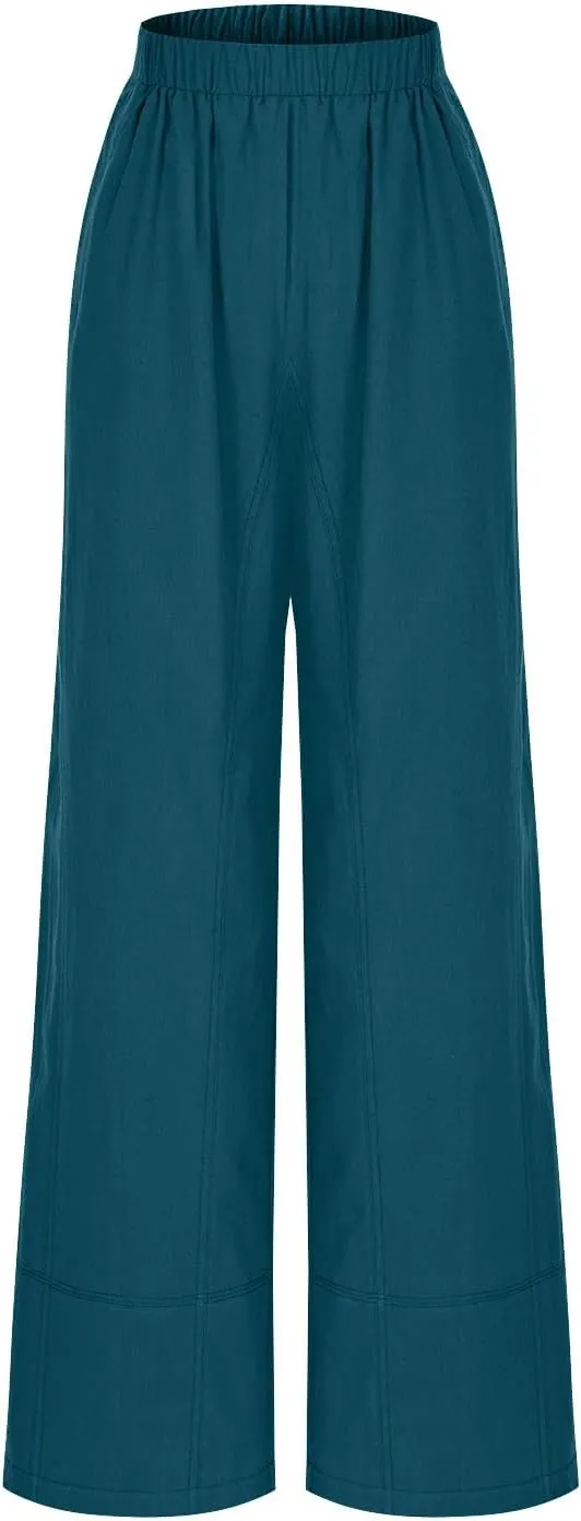 Womens Vintage Baggy Wide Leg Cotton Linen Pants Casual Summer Palazzo Trousers Lounge High Waist Pants with Pockets