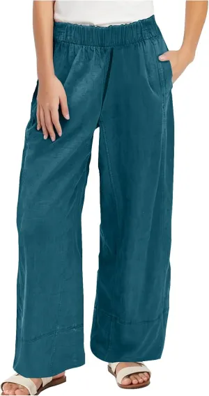 Womens Vintage Baggy Wide Leg Cotton Linen Pants Casual Summer Palazzo Trousers Lounge High Waist Pants with Pockets