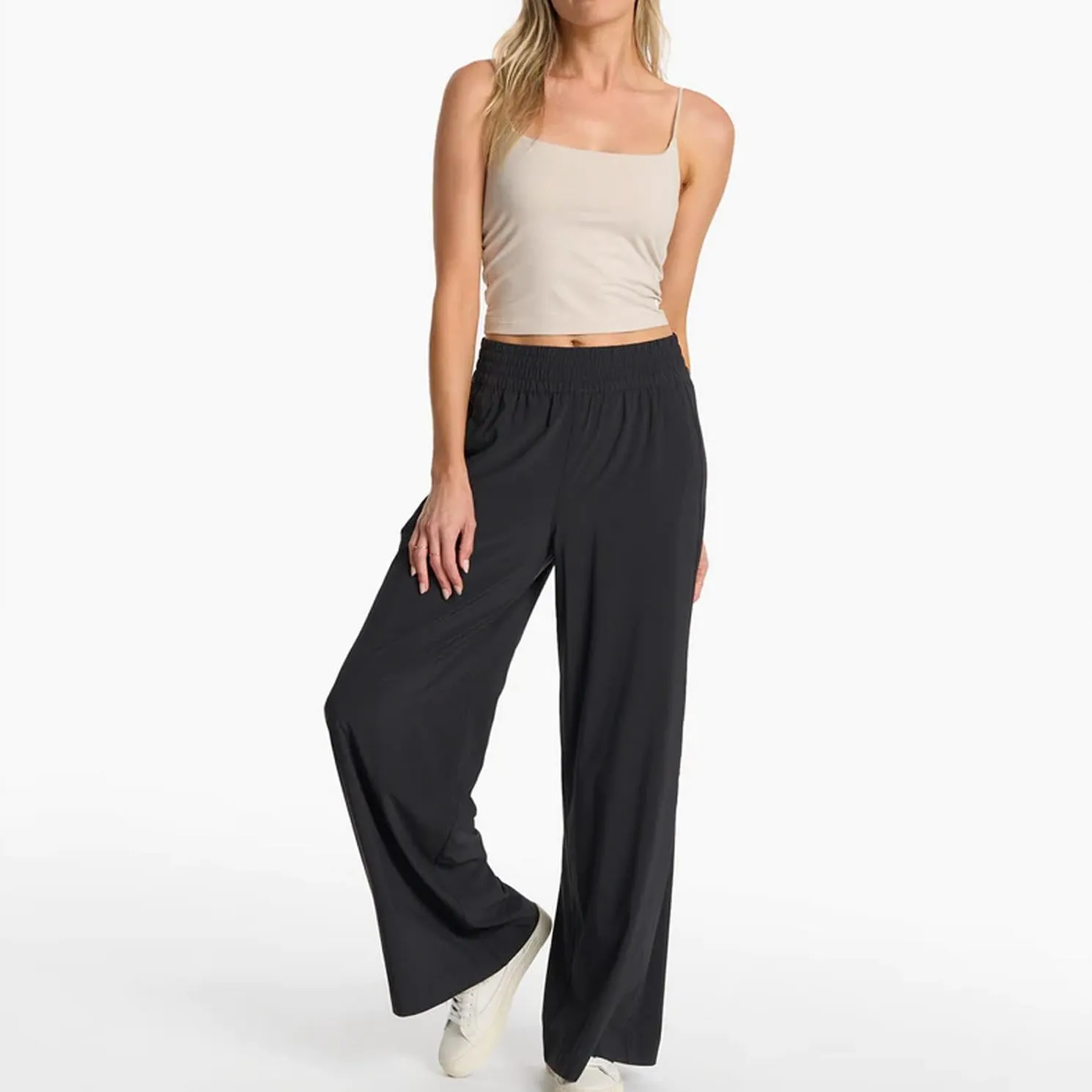 Womens Wide Leg Pants Summer Flowy Palazzo Casual High Waist Elastic Pants Beach Vacation Trousers with Pockets