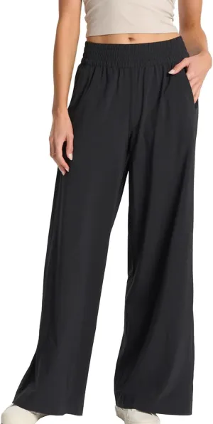 Womens Wide Leg Pants Summer Flowy Palazzo Casual High Waist Elastic Pants Beach Vacation Trousers with Pockets