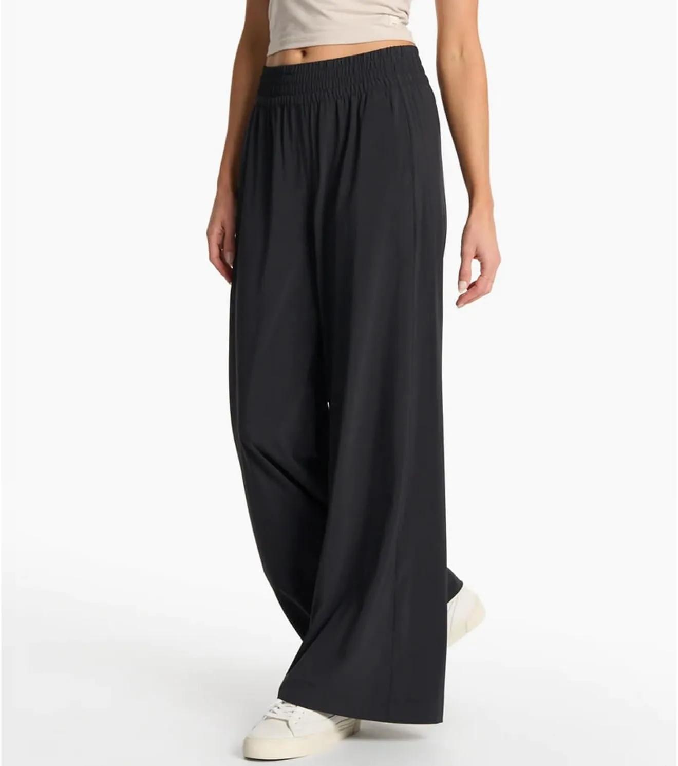 Womens Wide Leg Pants Summer Flowy Palazzo Casual High Waist Elastic Pants Beach Vacation Trousers with Pockets