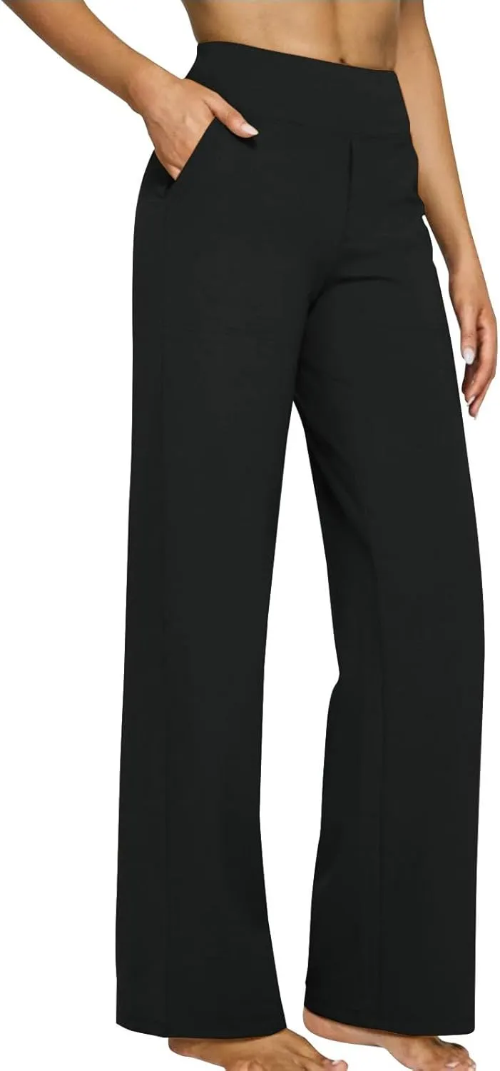 Womens Wide Leg Yoga Pants Casual Work Dress Pants Loungewear Sweatpant High Waist Comfy Loose Trousers with Pockets