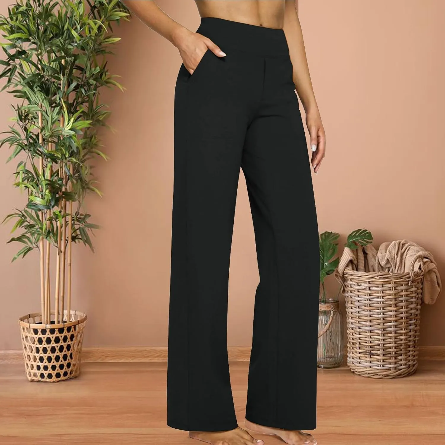 Womens Wide Leg Yoga Pants Casual Work Dress Pants Loungewear Sweatpant High Waist Comfy Loose Trousers with Pockets