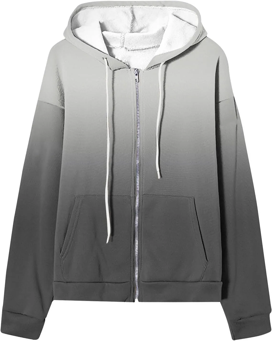 Womens Zip Up Hoodies Sherpa Lined Fleece Thermal Jacket Full Zip Long Sleeve Sweatshirts Gradient Color Shirts Coat