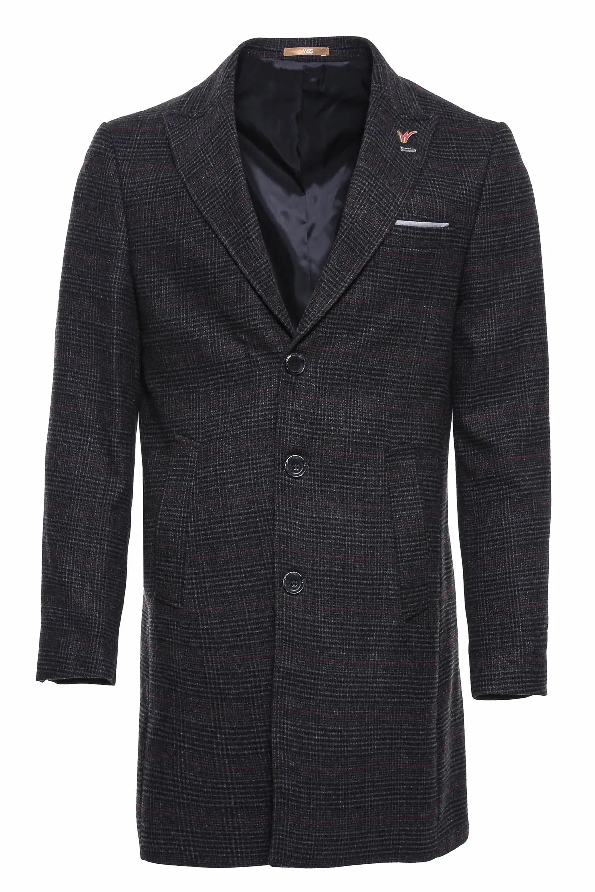 WSS Wide Pointed Collar Anthracitic Plaid Coat  - Singen