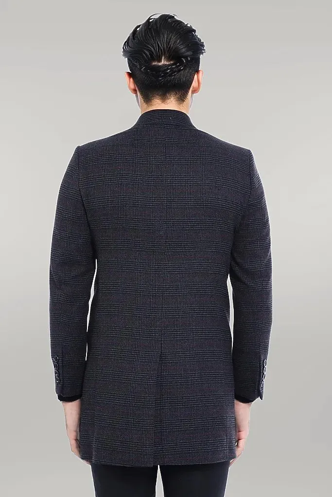 WSS Wide Pointed Collar Anthracitic Plaid Coat  - Singen