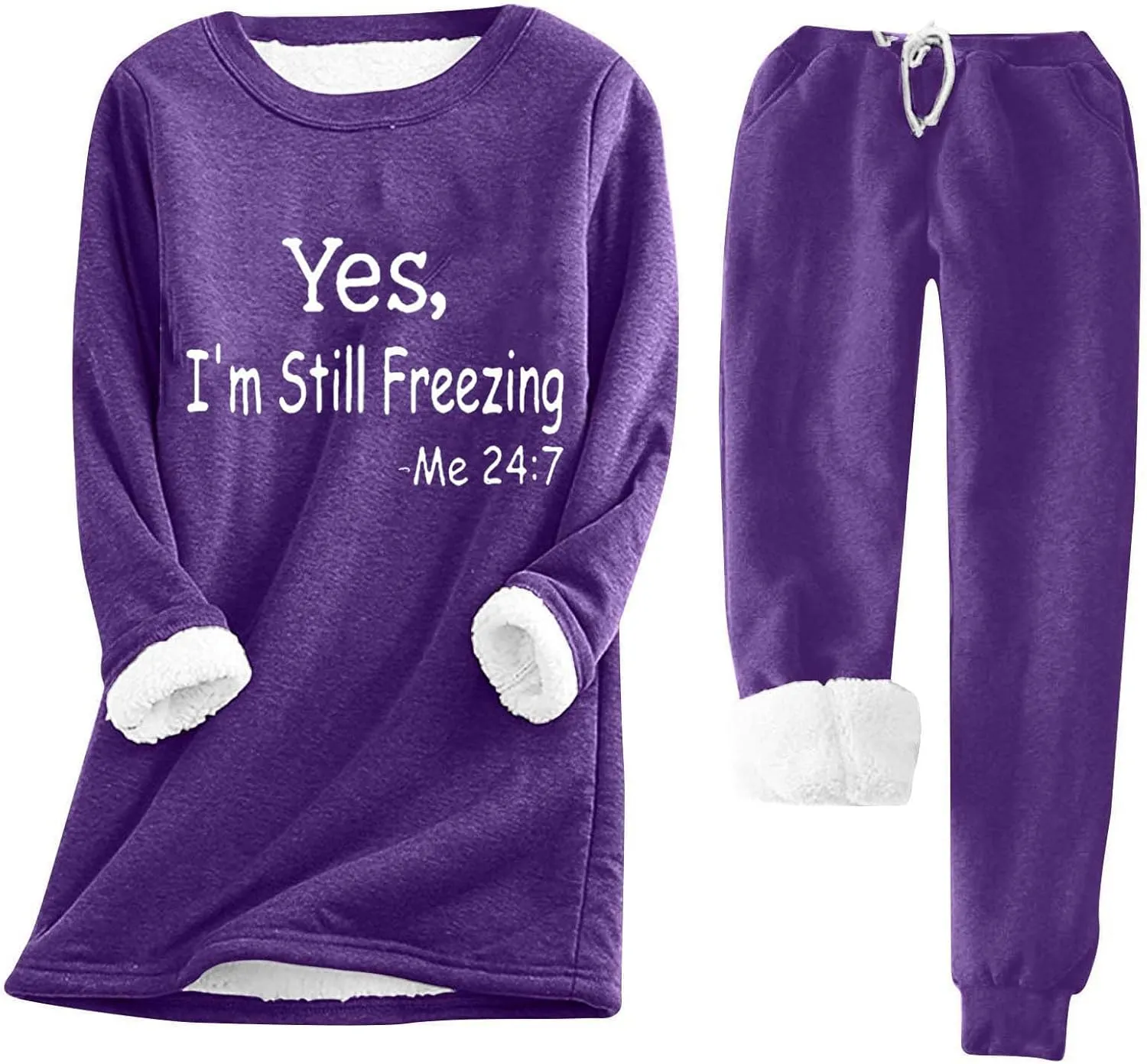Yes I'm Still Freezing Me 24/7 Womens Fall Winter Pajama Sets 2 Piece Loungewear Fuzzy Fleece Sherpa Sweatshirt Suit